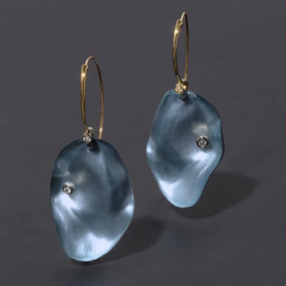 ALEXIS BITTAR • NEW Lucite Organic Disc Large Drop Earring- Luminous Steel Blue
